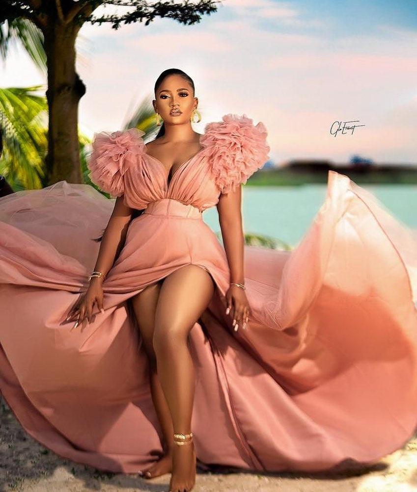 Xpluswear Plus Size Formal Pink Split Joint V Neck Tulle Ruffle Trailing Maxi Dress