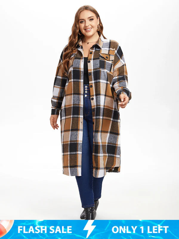 Plaid Print Drop Shoulder Flap Pocket Coat