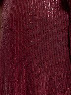 V-Neck Belted Tulip Hem Sequin Midi Dress
