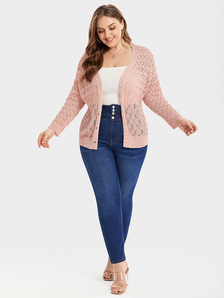 VIP Pointelle Knit Button Front Cardigan