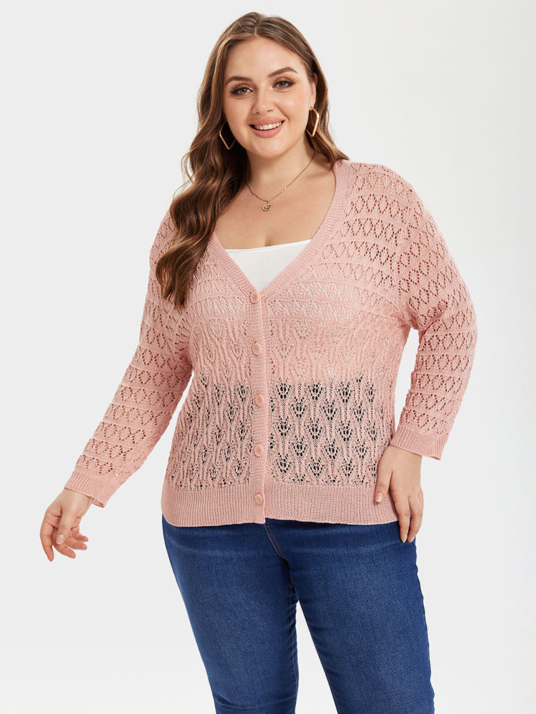 VIP Pointelle Knit Button Front Cardigan