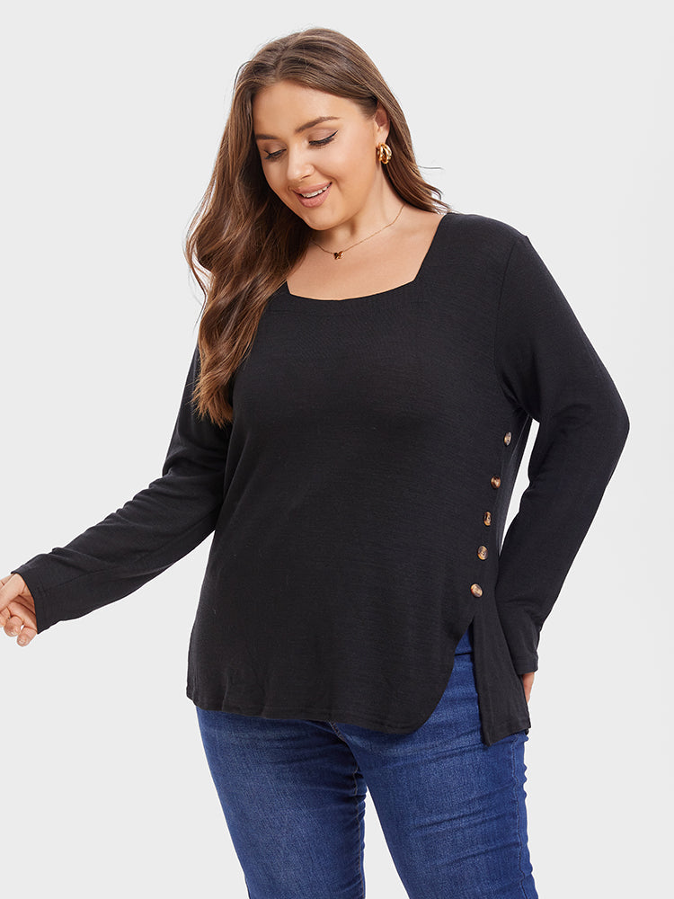 VIP Button Detail Split Hem Tee