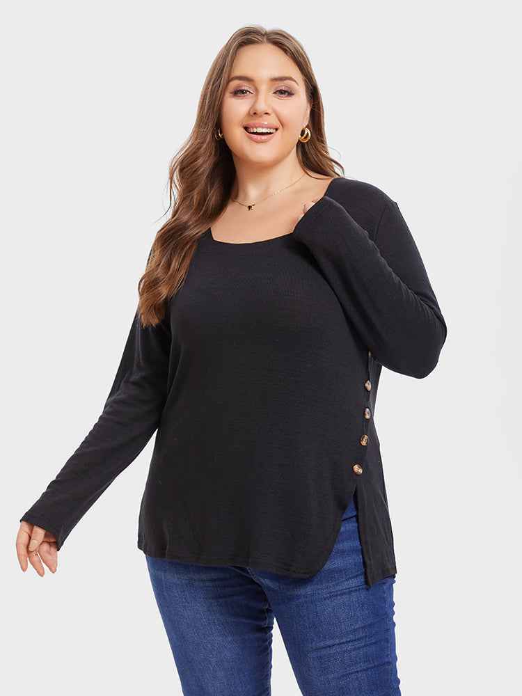 VIP Button Detail Split Hem Tee