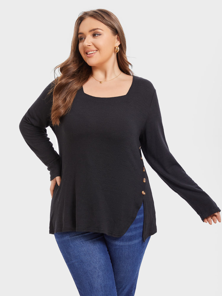 VIP Button Detail Split Hem Tee