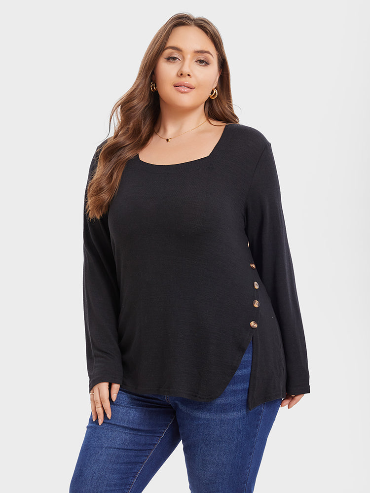 VIP Button Detail Split Hem Tee