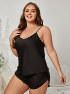 Plus Black Spaghetti Strap Split Pajama Set