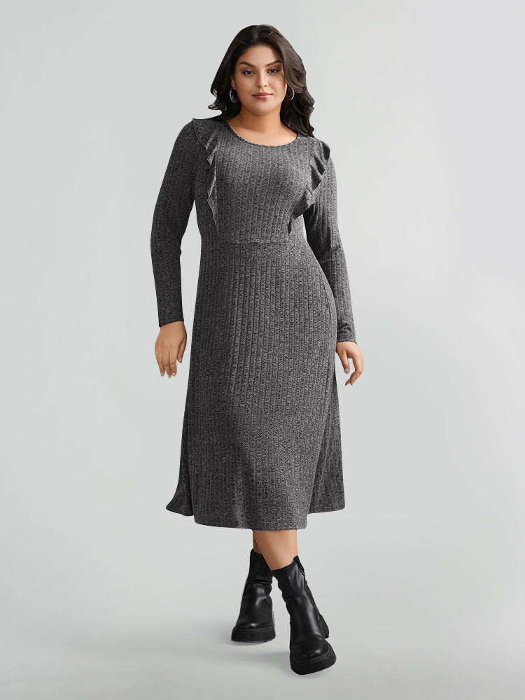 Round Neck Striped Flutter Sleeve Sweater Dress