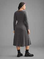 Round Neck Striped Flutter Sleeve Sweater Dress