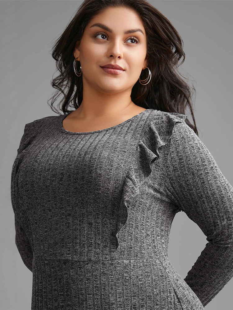 Round Neck Striped Flutter Sleeve Sweater Dress