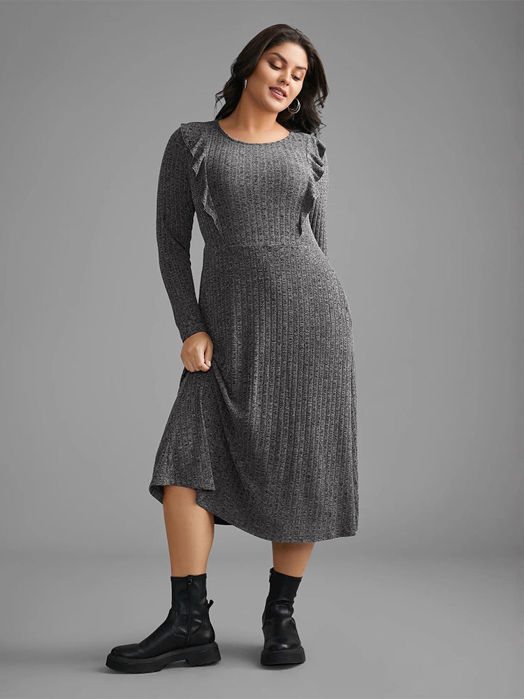 Round Neck Striped Flutter Sleeve Sweater Dress