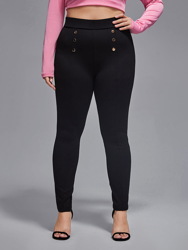 VIP Plus Plain Button Elastic Waist Pants