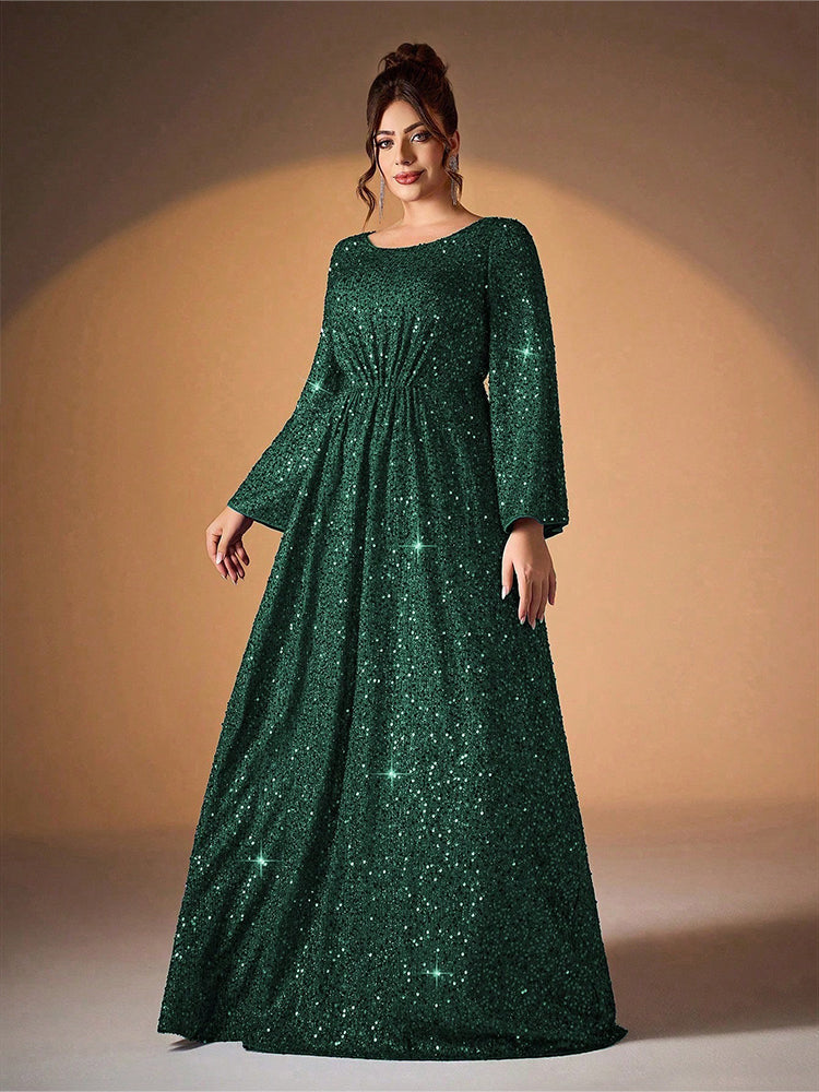 Round Neck Sequin Ruched Dress