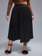 Plus Black Elastic Waist Pleated Skirt