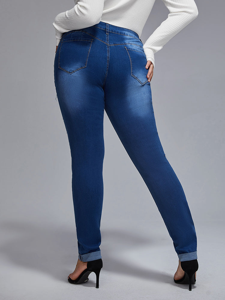 Plus Mid Rise Distressed Rolled cuffs Skinny Jeans