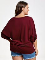 VIP Plus Plain Ruched Batwing Sleeve Tee