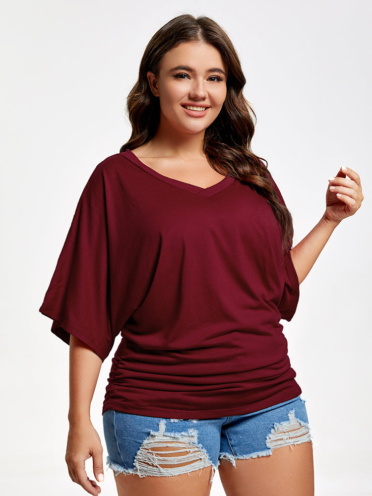 VIP Plus Plain Ruched Batwing Sleeve Tee