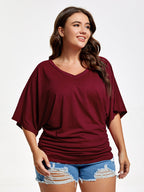 VIP Plus Plain Ruched Batwing Sleeve Tee