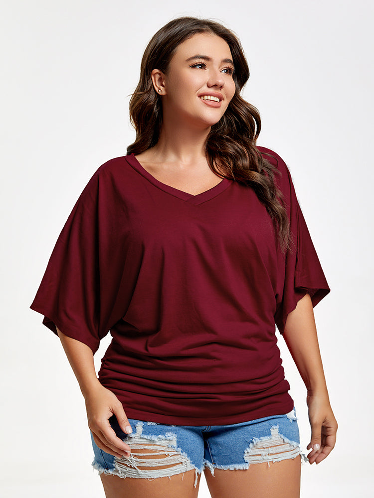 VIP Plus Plain Ruched Batwing Sleeve Tee