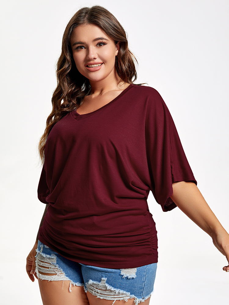 VIP Plus Plain Ruched Batwing Sleeve Tee