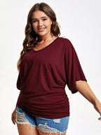 VIP Plus Plain Ruched Batwing Sleeve Tee