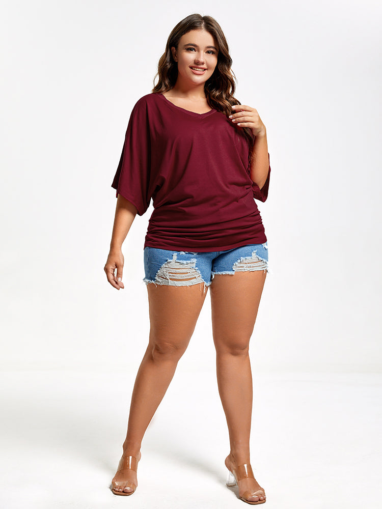 VIP Plus Plain Ruched Batwing Sleeve Tee
