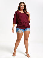 VIP Plus Plain Ruched Batwing Sleeve Tee