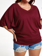 VIP Plus Plain Ruched Batwing Sleeve Tee