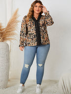 Allover Print Lace Trim Flounce Sleeve Blouse