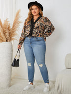 Allover Print Lace Trim Flounce Sleeve Blouse