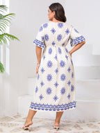 VIP Boho V-Neck Allover Print Ruffle Sleeve Dress