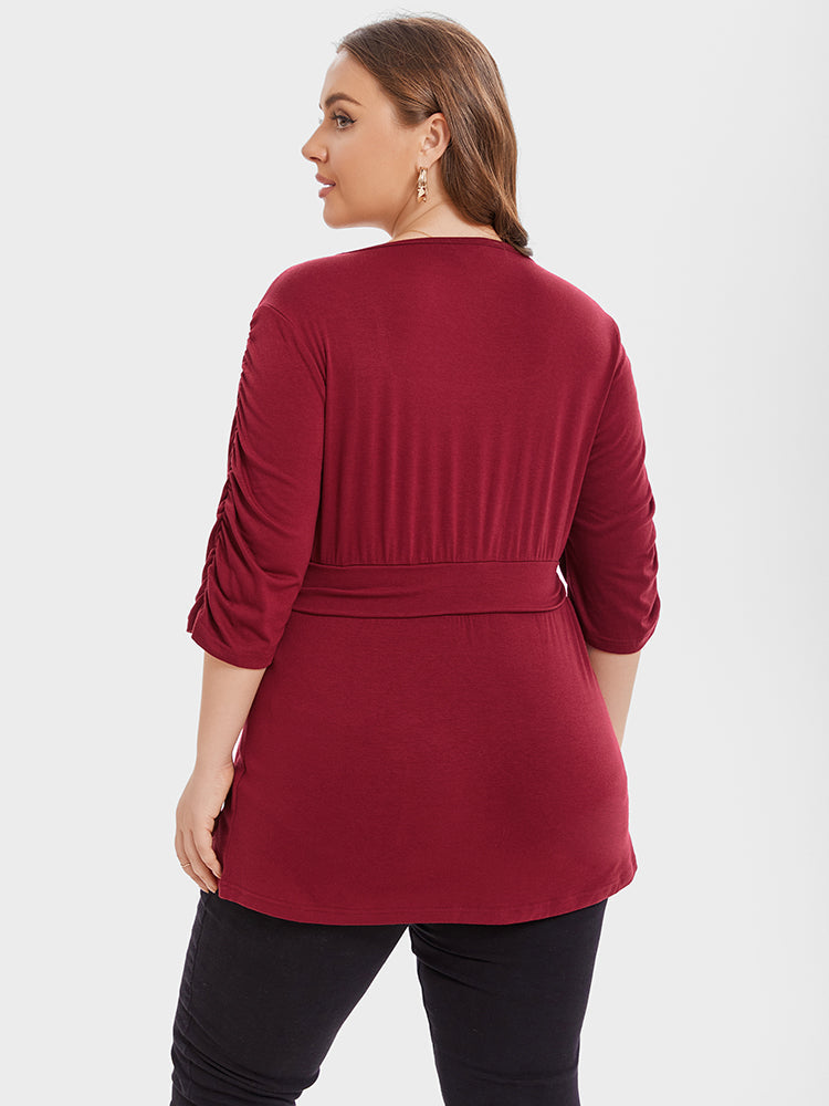 Square Neck Elastic Waist Ruched Tee