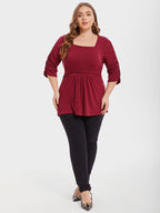 Square Neck Elastic Waist Ruched Tee