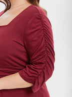 Square Neck Elastic Waist Ruched Tee