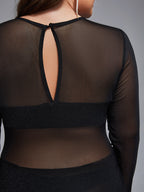 VIP Plus Mesh Patchwork Glitter Bodycon Dress