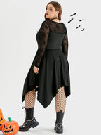 VIP Halloween Spider Web Print Asymmetrical Hem Midi Dress