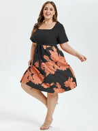 VIP Floral Print Square Neck Belted Midi Dress