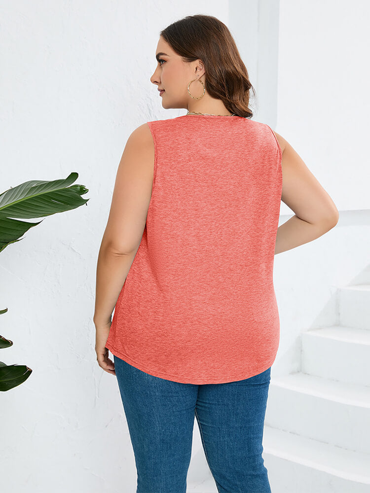 Plus Ruched Square Neck Notched Hem Tank Top