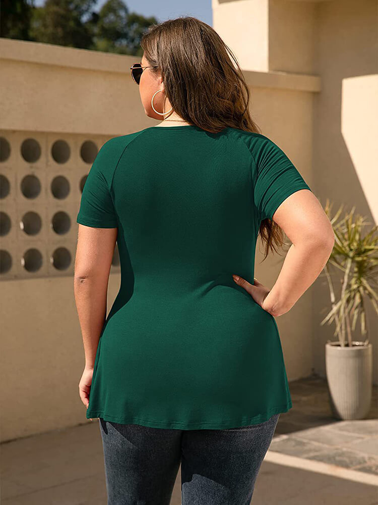 VIP Plus Crisscross Ruched Ruffle Hem Tee