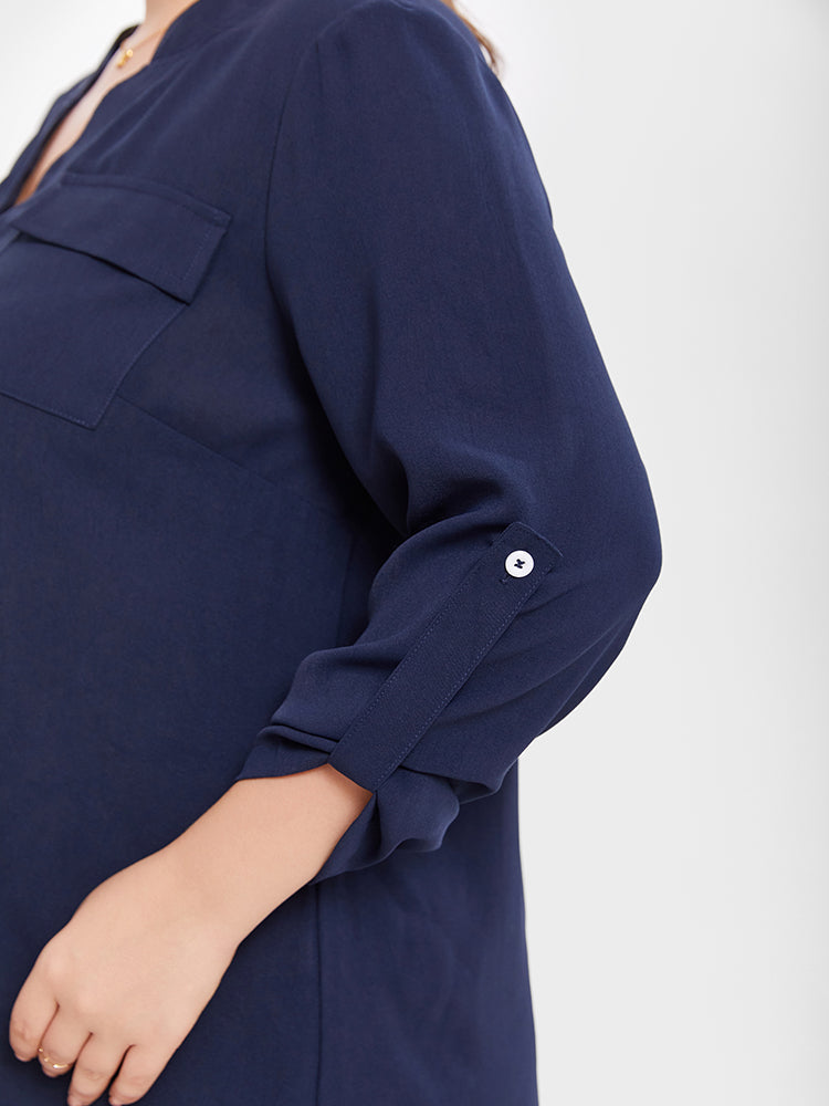 VIP V-Neck Button Detail Pocket Blouse