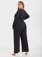 VIP Solid V-Neck Button Front Belted Jumpsuit