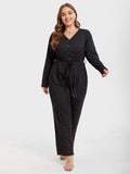 VIP Solid V-Neck Button Front Belted Jumpsuit