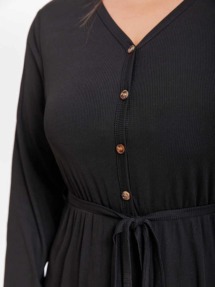 VIP Solid V-Neck Button Front Belted Jumpsuit