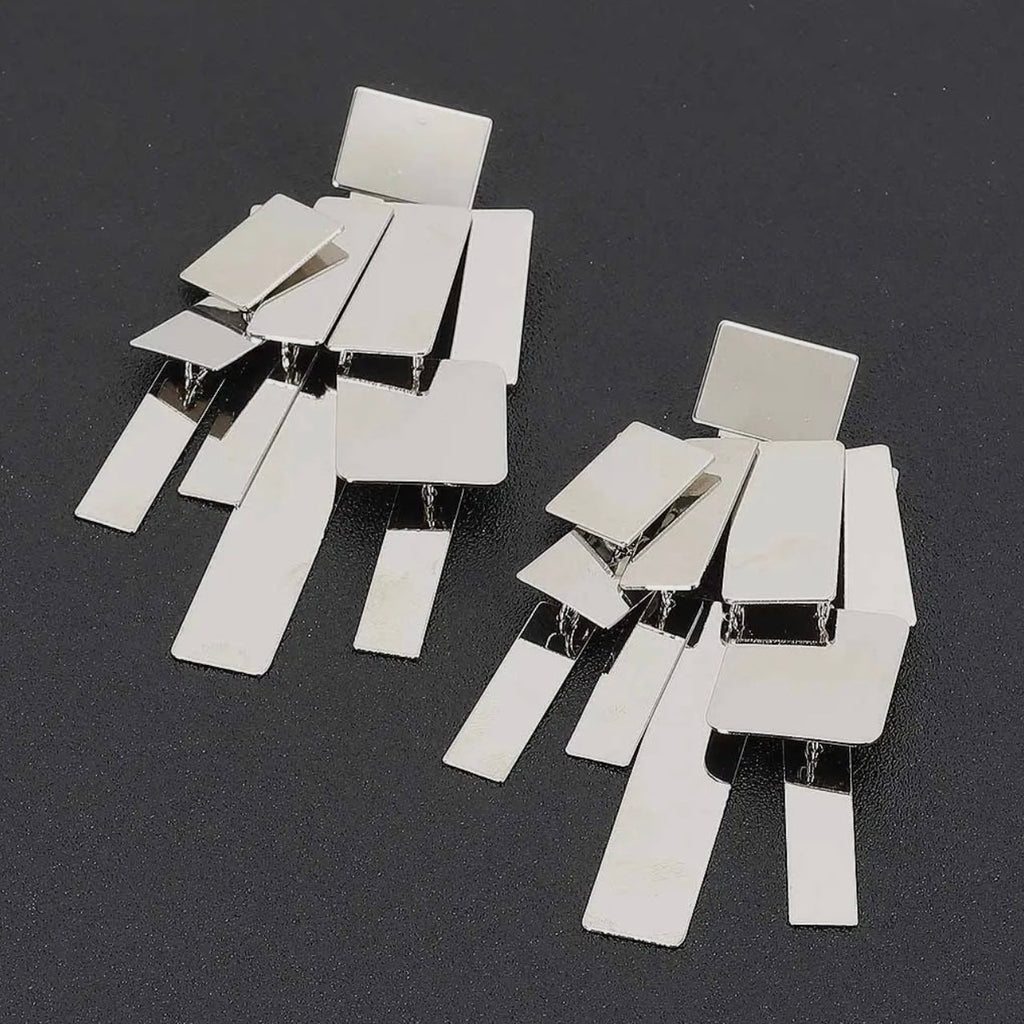 Silver Geometry Drop Earrings