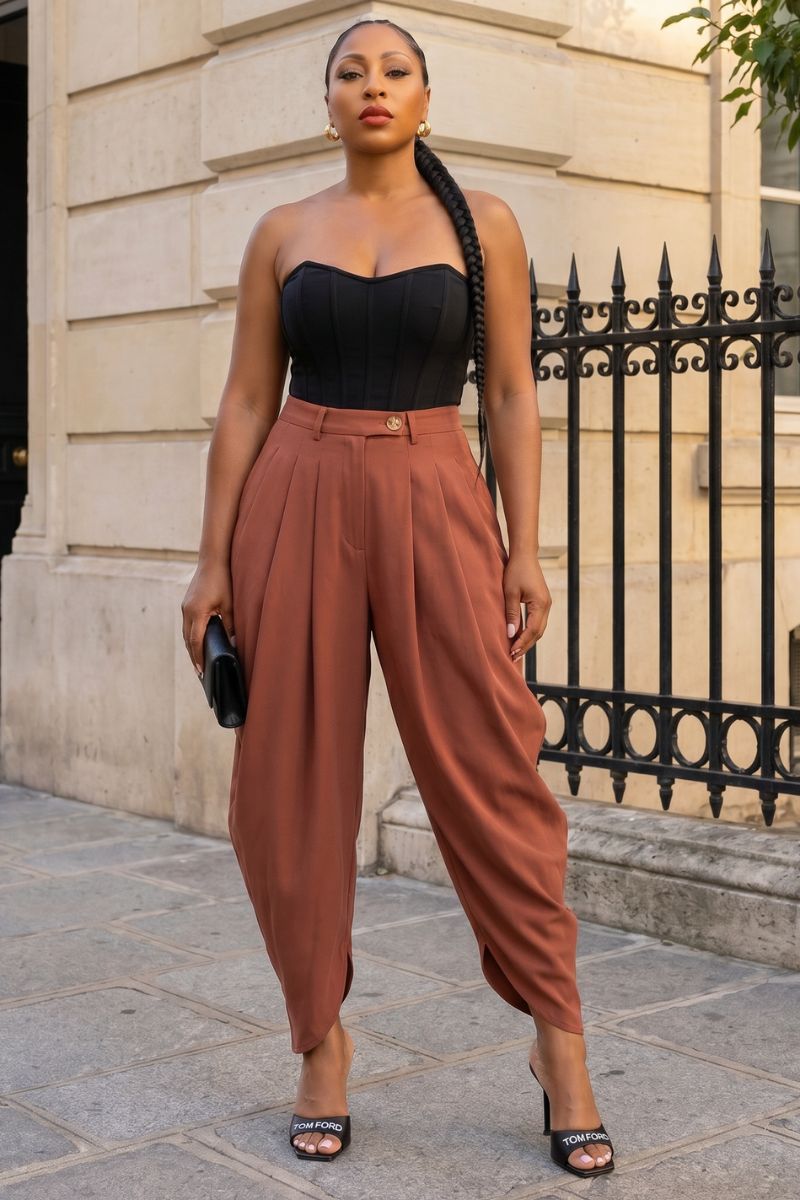 Pretty Pleats Harem Pants - RUST