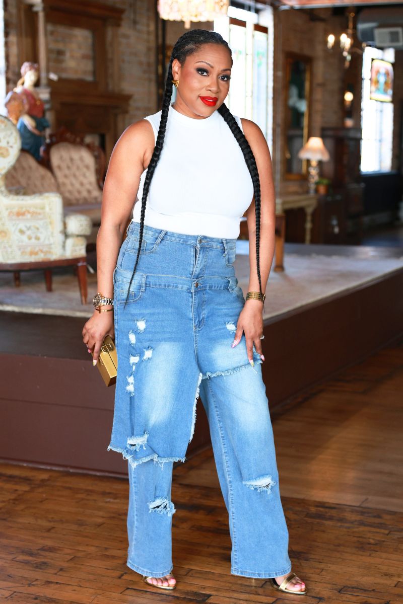 The Double Take Denim – Layered Illusion Distressed Jeans - 1X & 2X