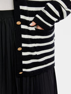 VIP Striped Pattern Double Pocket Button Front Tunic Cardigan