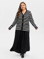 VIP Striped Pattern Double Pocket Button Front Tunic Cardigan