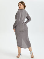 VIP Solid Twist Front Split Party Midi Dress