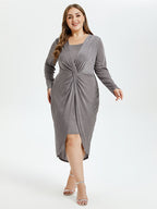 VIP Solid Twist Front Split Party Midi Dress