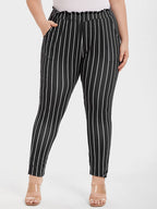 VIP Striped Paperbag Waist Skinny Pants